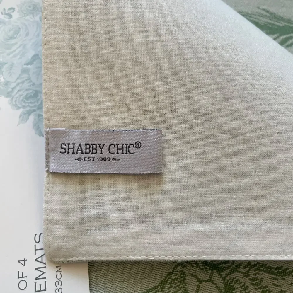 NEW Shabby Chic Bunny Rabbit Cotton Placemats 13x19 Green White Spring Easter
